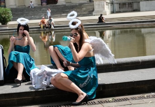 Un groupe d'anges s'est posé au bord du bassin